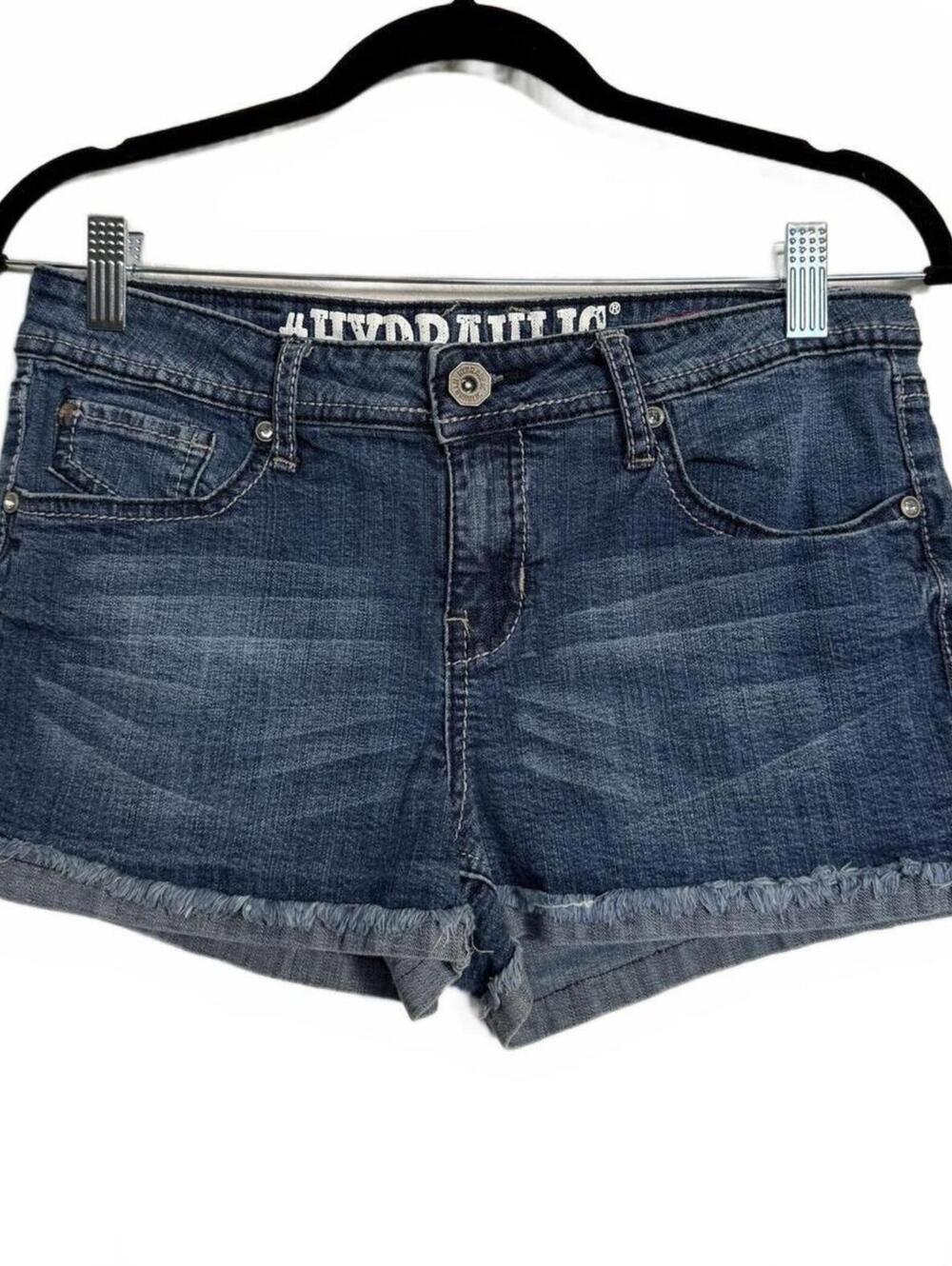 Y2K Hydraulic Denim Shorts with Embellished Back Pockets